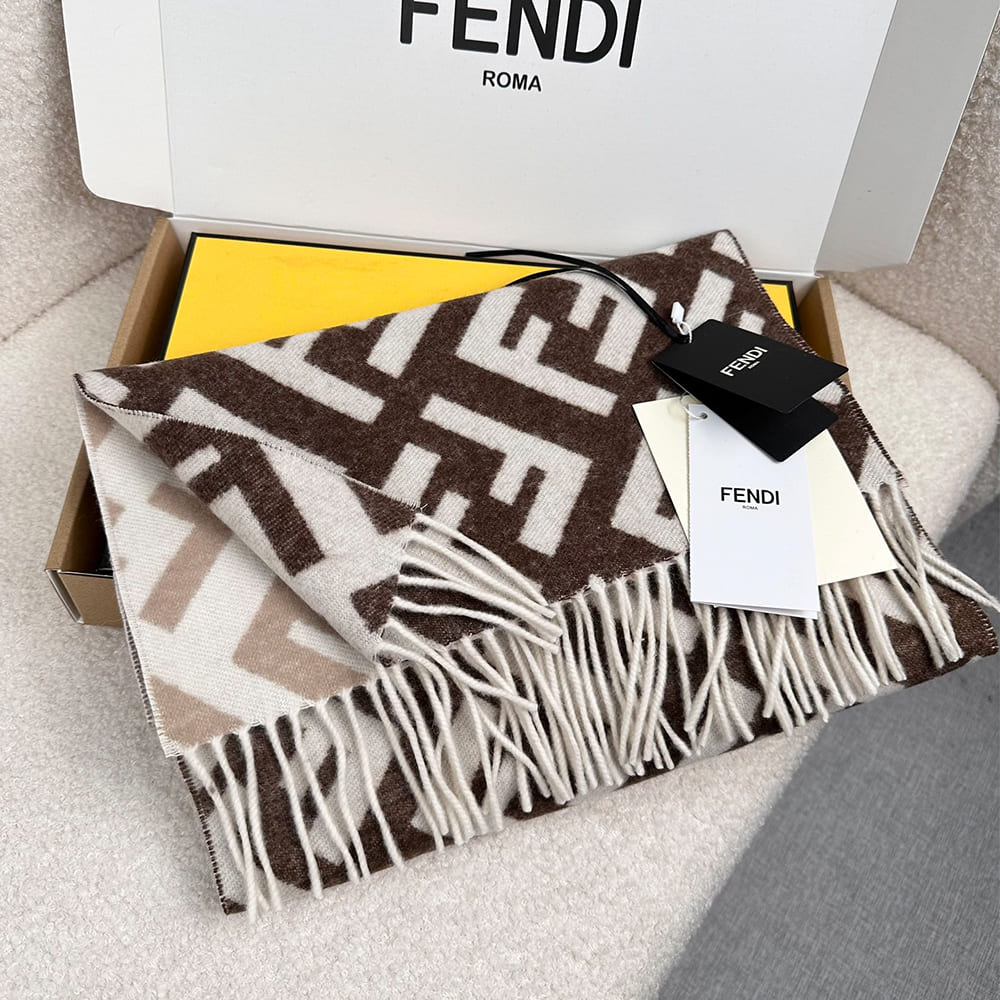 F**di FF Dove Gray Wool and Cashmere Scarf