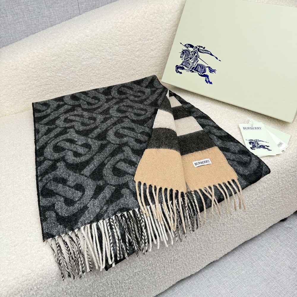 Bv*b*rry Reversible Check And Monogram Cashmere Scarf
