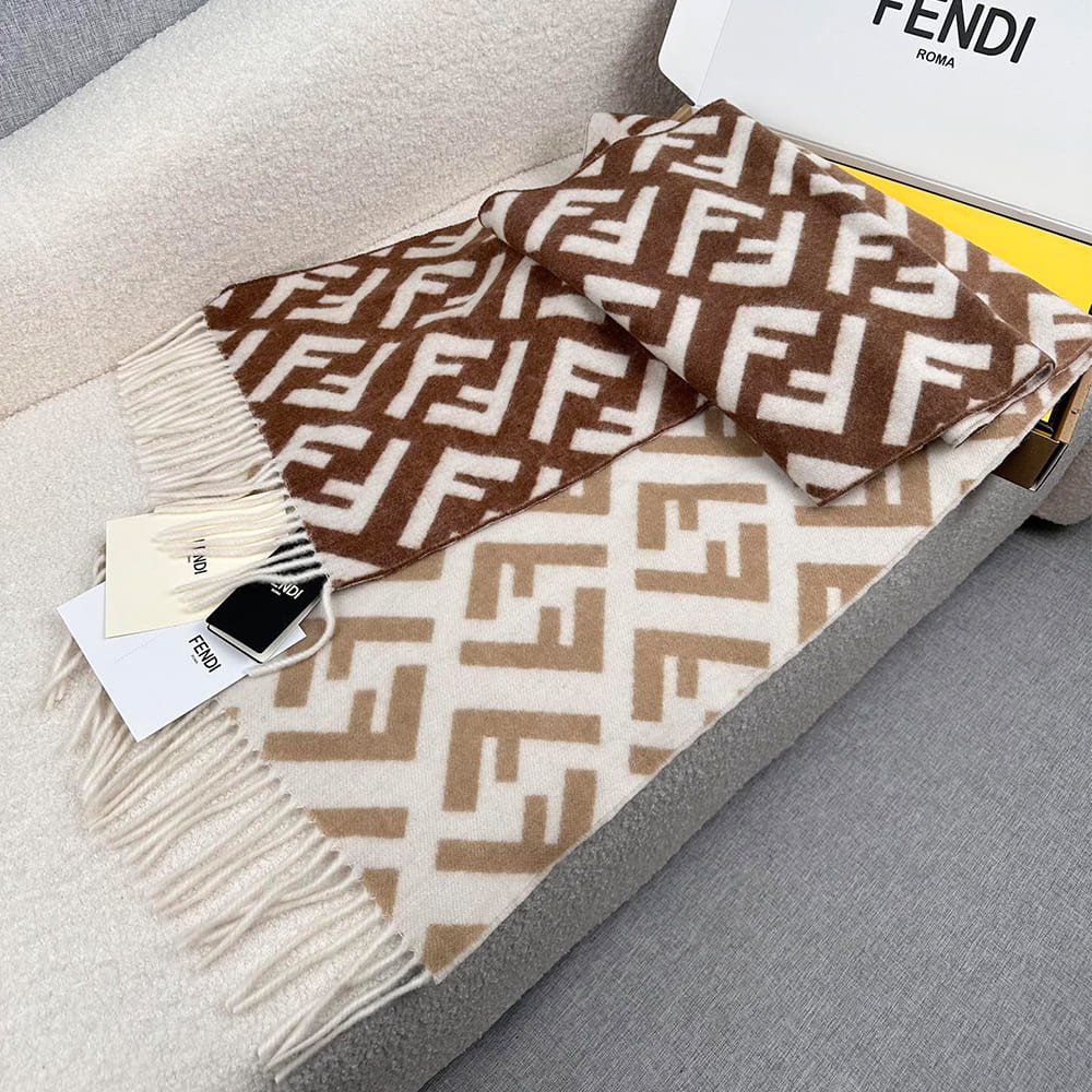 F**di FF Dove Gray Wool and Cashmere Scarf