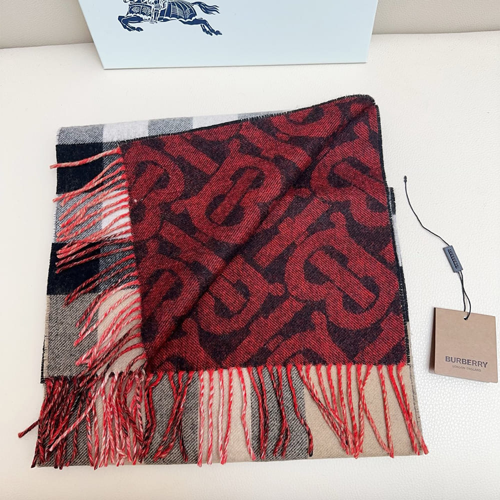 Bv*b*rry Reversible Check And Monogram Cashmere Scarf
