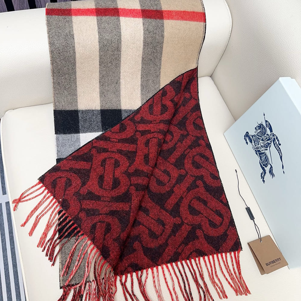 Bv*b*rry Reversible Check And Monogram Cashmere Scarf