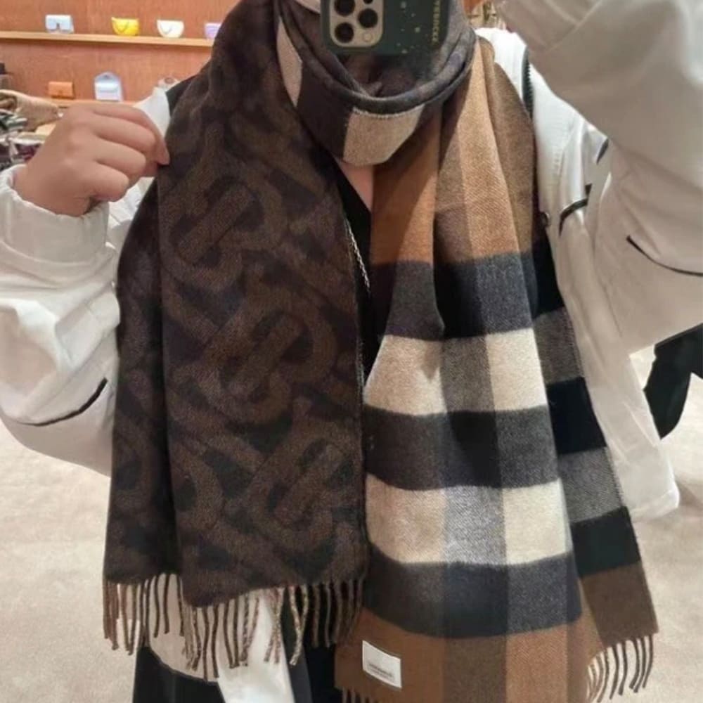 Bv*b*rry Reversible Check And Monogram Cashmere Scarf