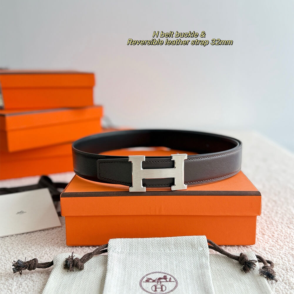 H**me5 H belt buckle & Reversible leather strap 32 mm