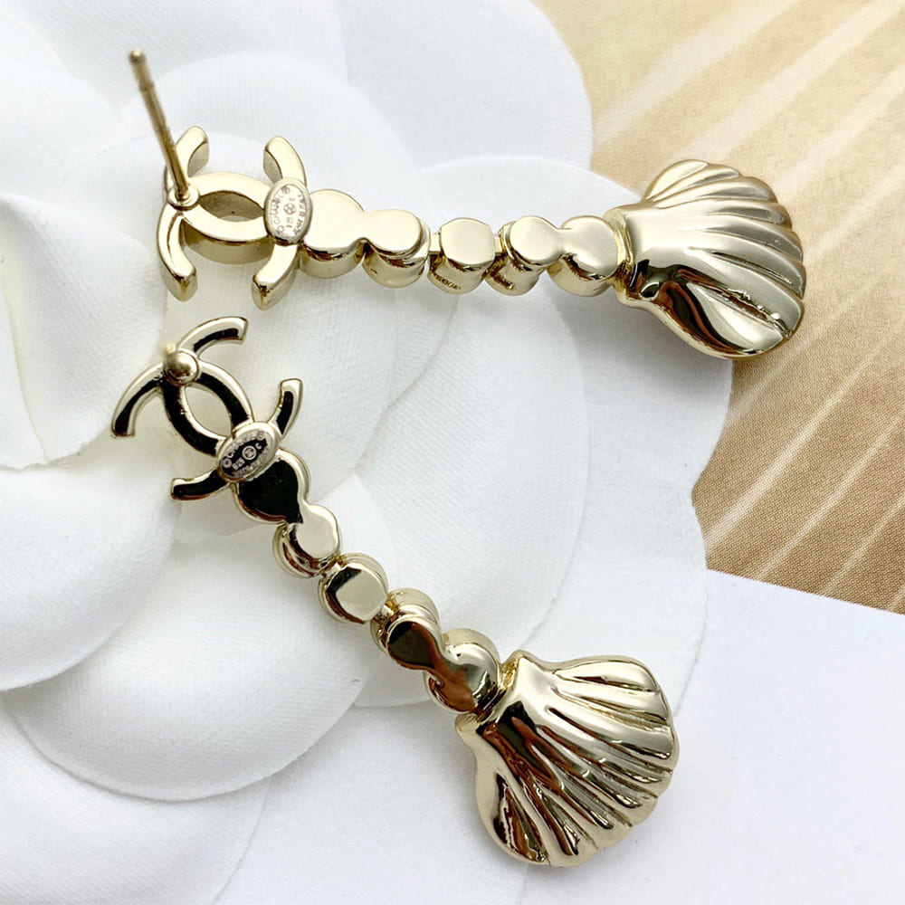 Ch**el Rhinestone Pearl Shell Drop Earrings
