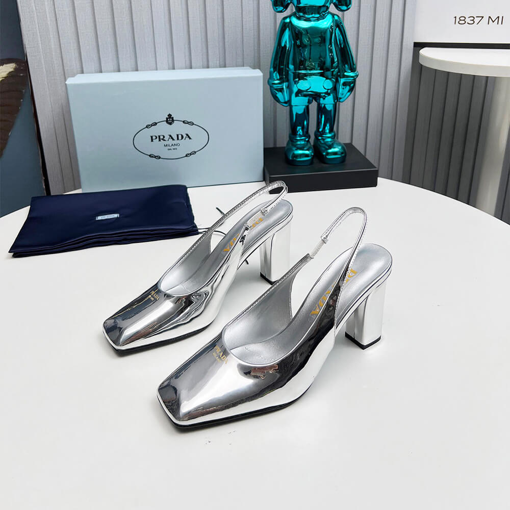 Pra*a Patent Leather Slingback Pumps 85 mm