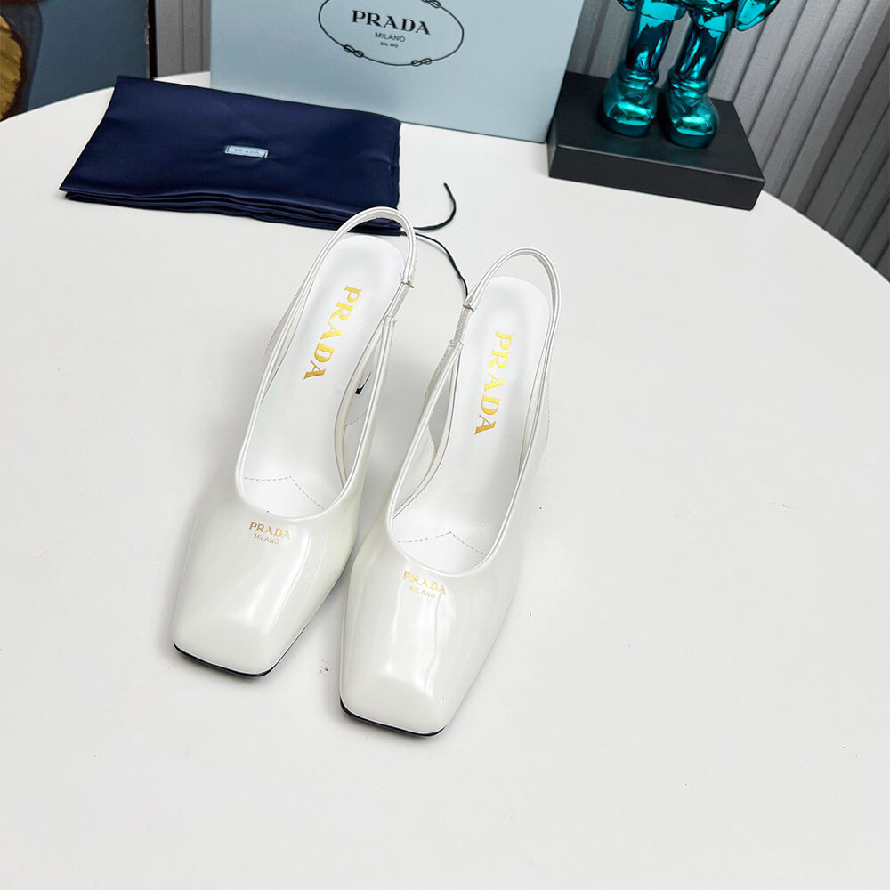 Pra*a Patent Leather Slingback Pumps 85 mm