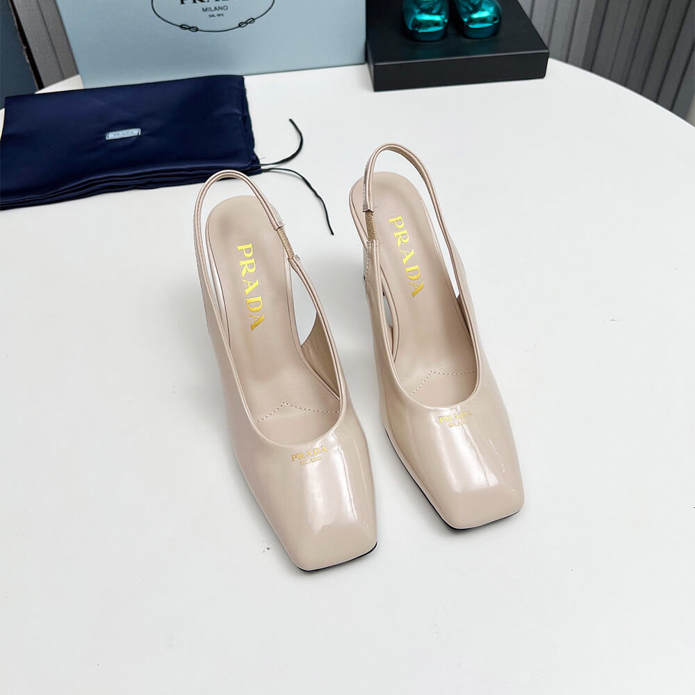 Pra*a Patent Leather Slingback Pumps 85 mm