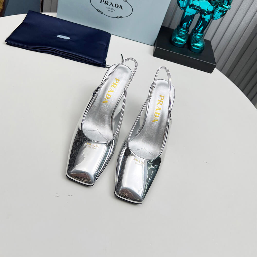 Pra*a Patent Leather Slingback Pumps 85 mm
