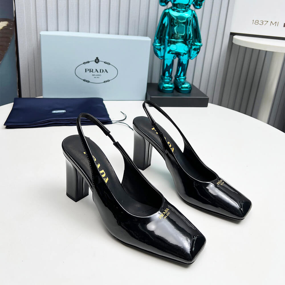 Pra*a Patent Leather Slingback Pumps 85 mm