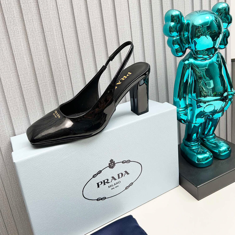 Pra*a Patent Leather Slingback Pumps 85 mm