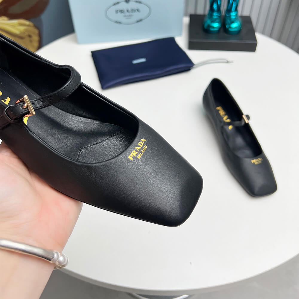 Pra*a Leather Mary Jane Ballerinas