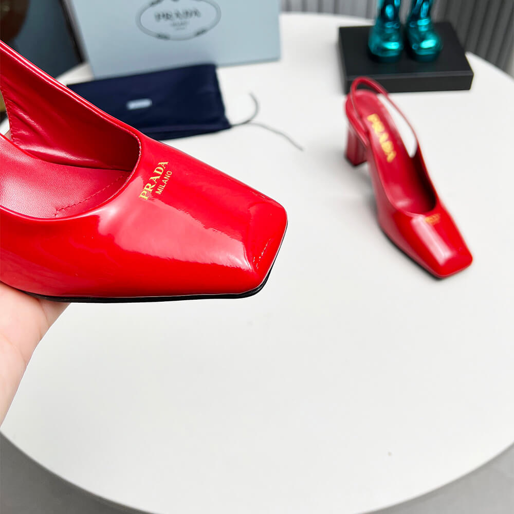 Pra*a Patent Leather Slingback Pumps 85 mm