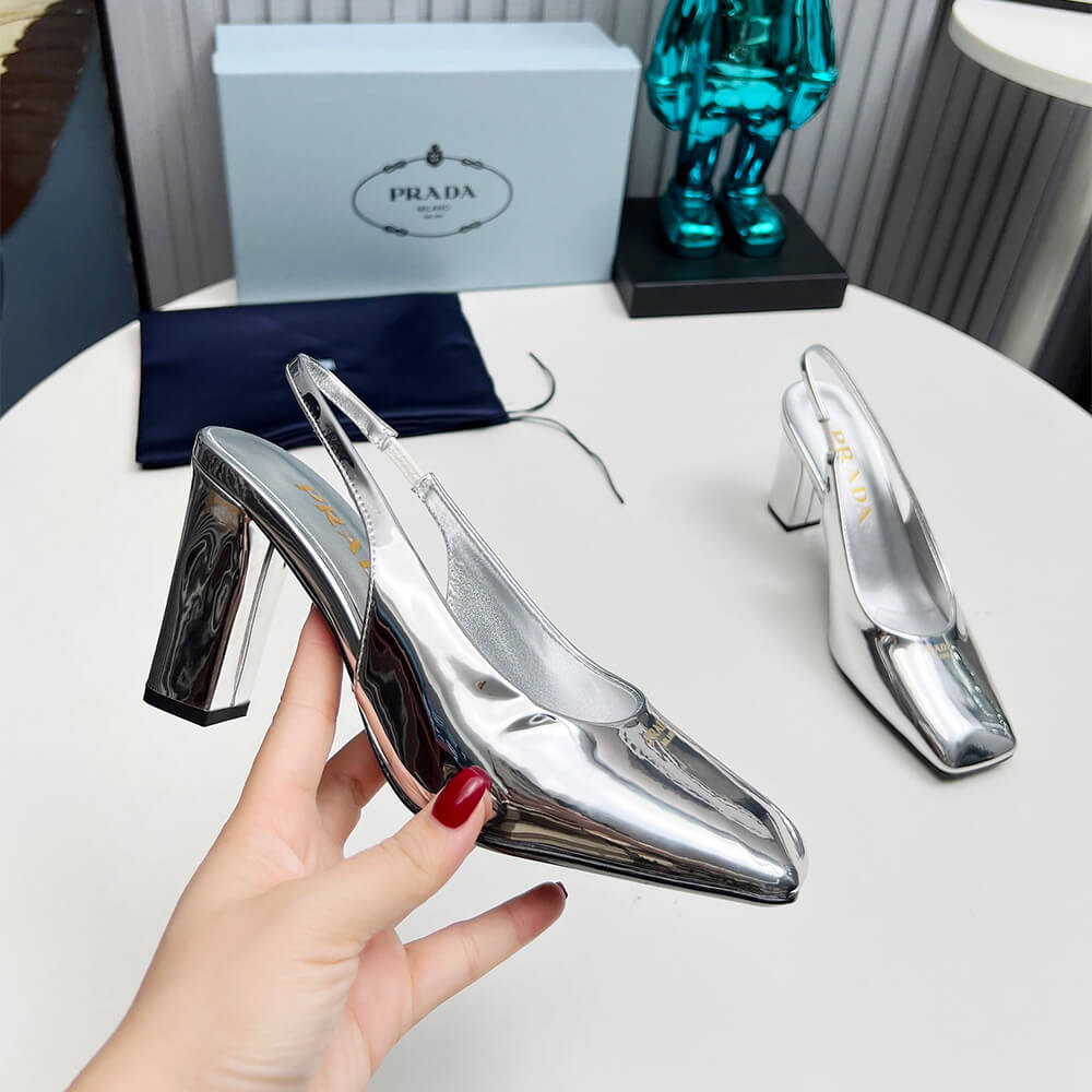 Pra*a Patent Leather Slingback Pumps 85 mm