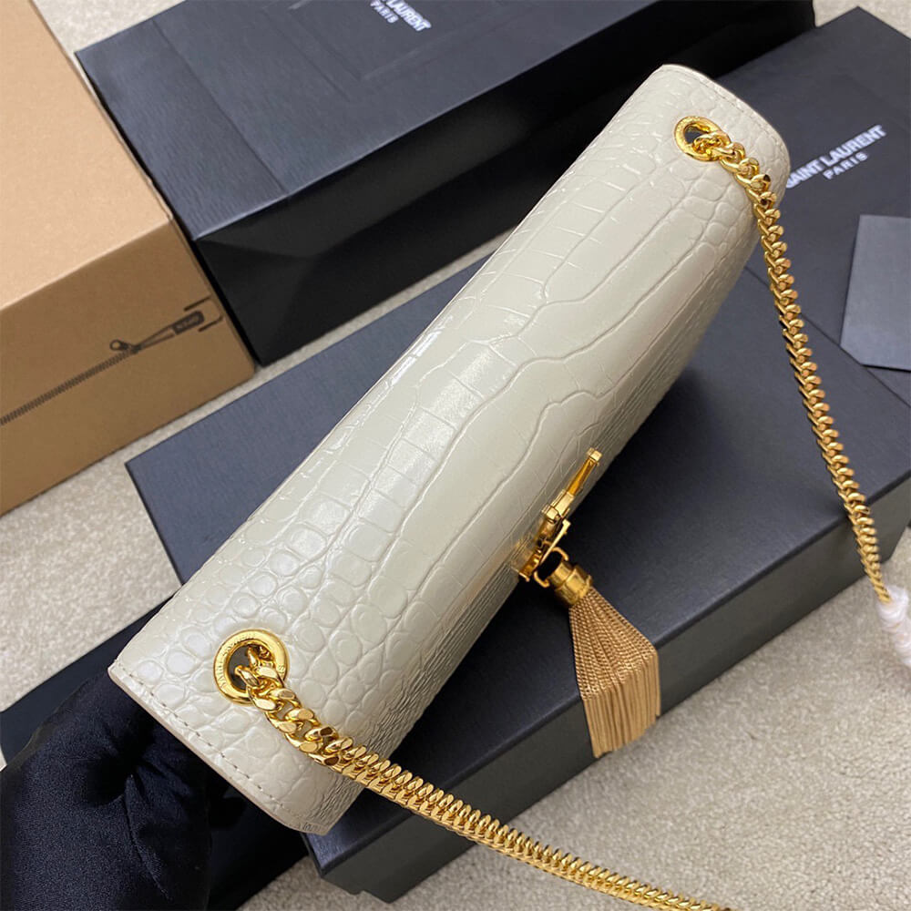 Y51 kate medium tassel in crocodile-embossed leather