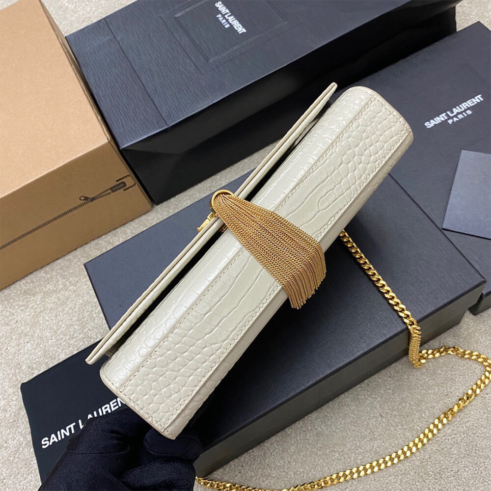 Y51 kate medium tassel in crocodile-embossed leather