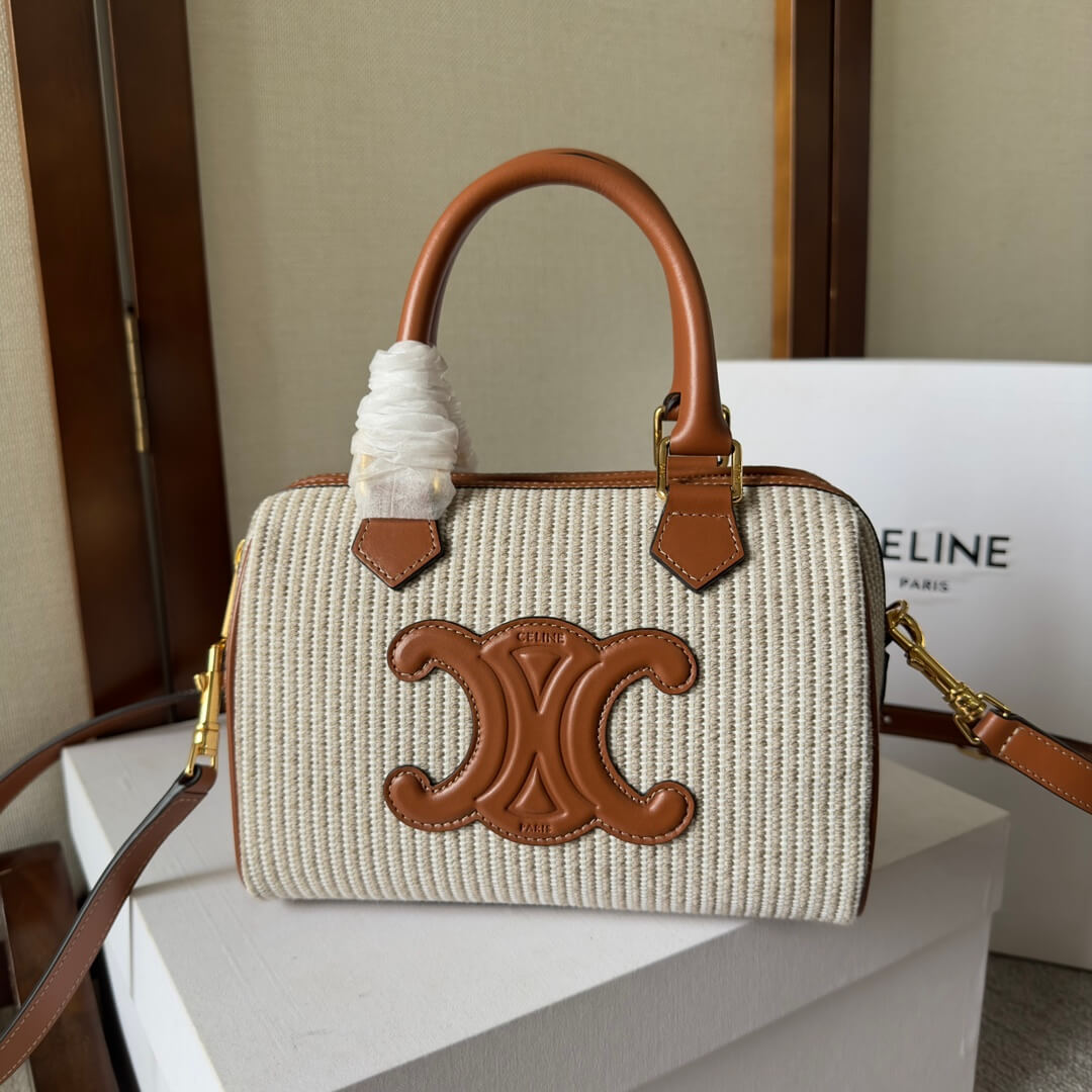 Ce1i*e Small Boston cuir Triomphe in textile and calfskin
