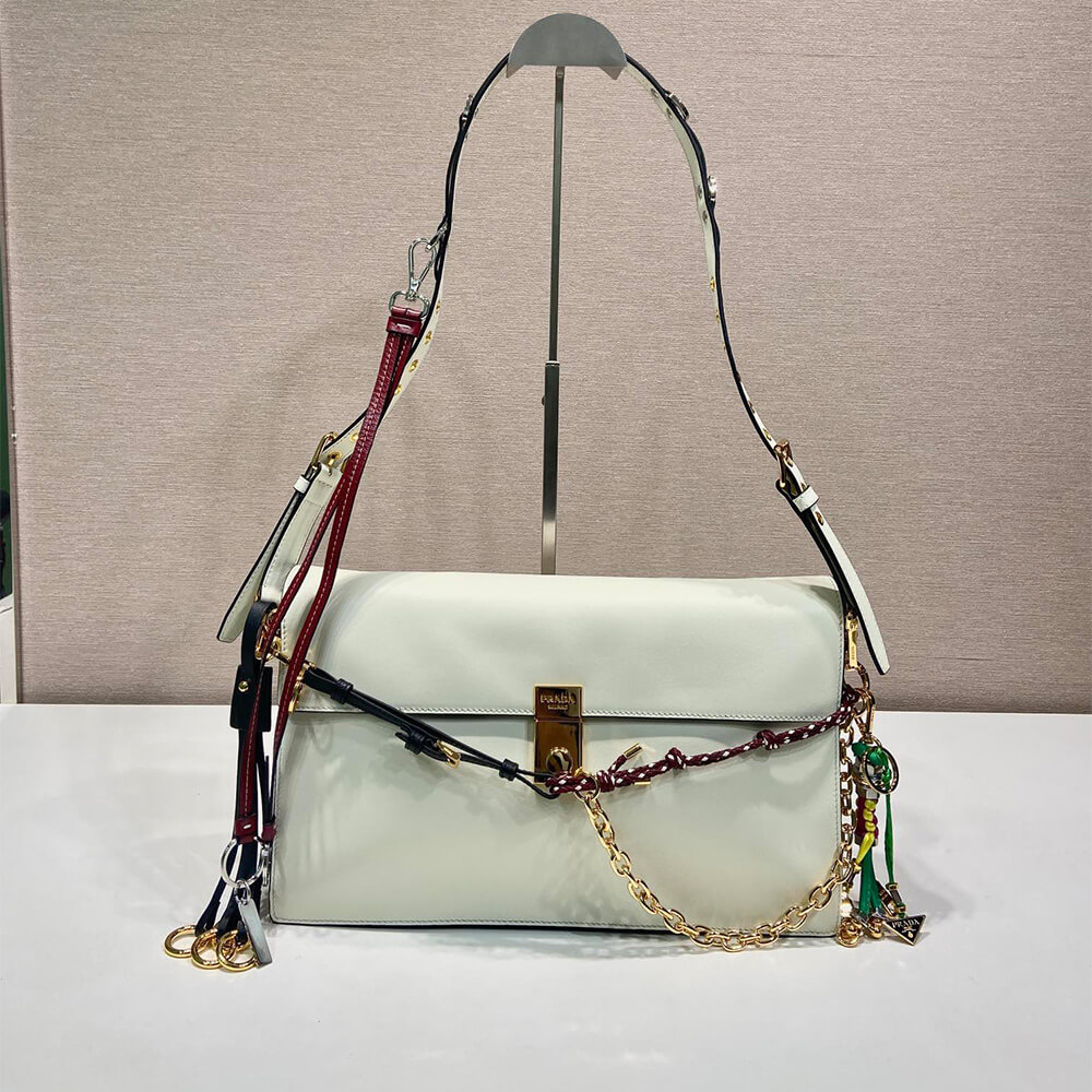 Pra*a Soft Sound large leather shoulder bag with charms(high-end grade)