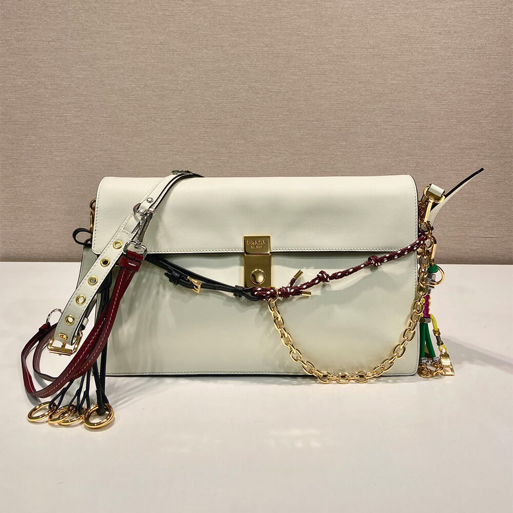 Pra*a Soft Sound large leather shoulder bag with charms(high-end grade)
