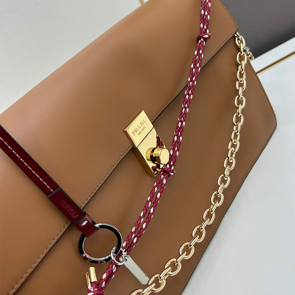 Pra*a Soft Sound large leather shoulder bag with charms(high-end grade)