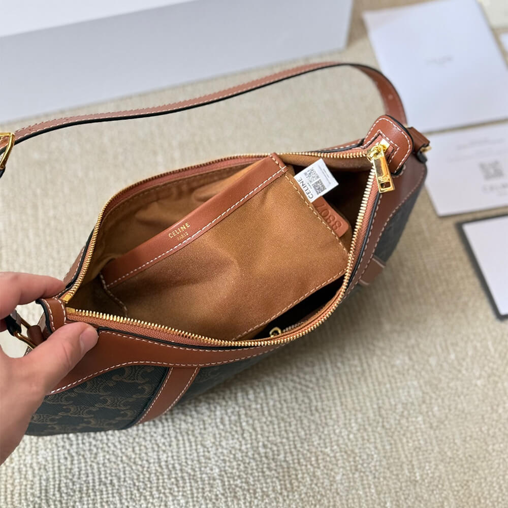 Ce1i*e STRIPED LOGO PRINTED COW LEATHER HOBO BAG