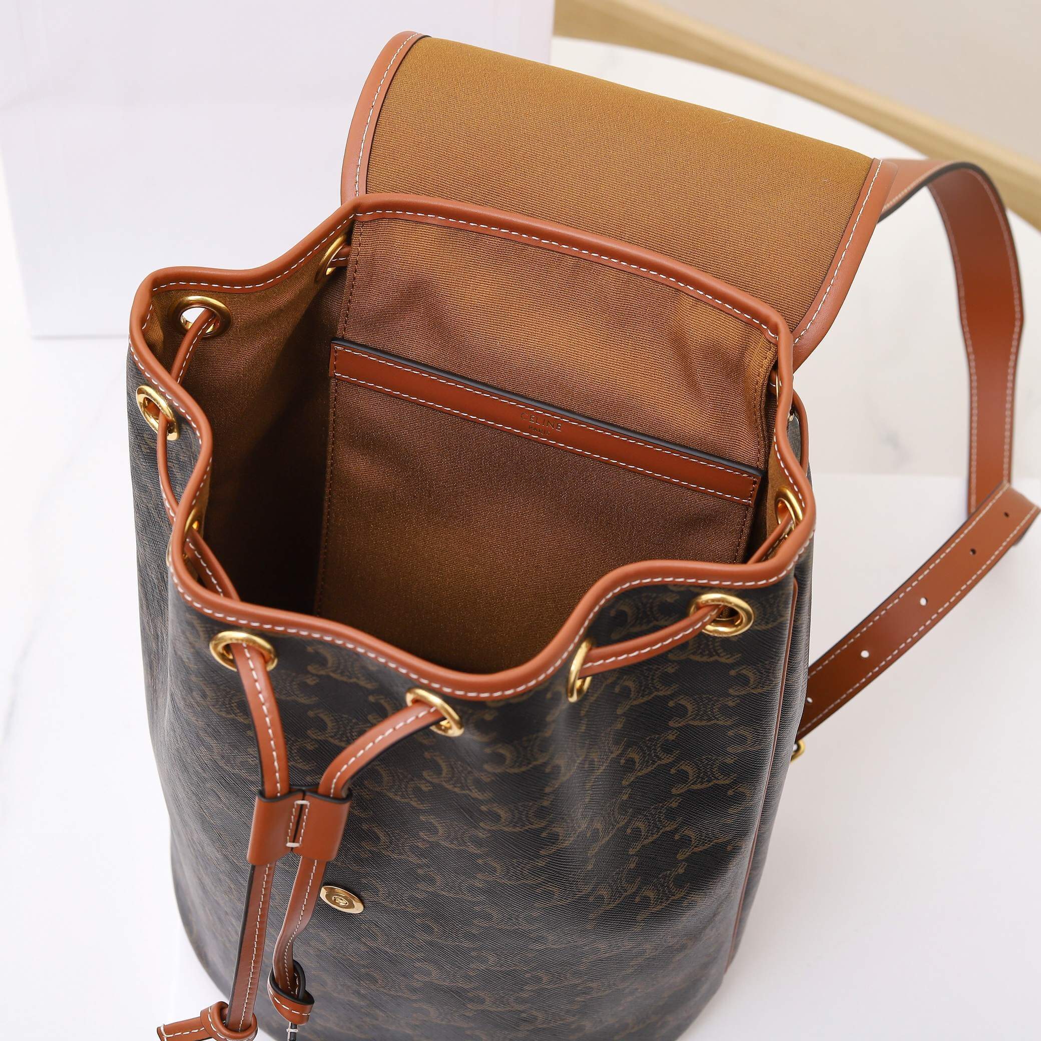 Ce1i*e FOLCO Logo Print Calfskin Medium Backpack