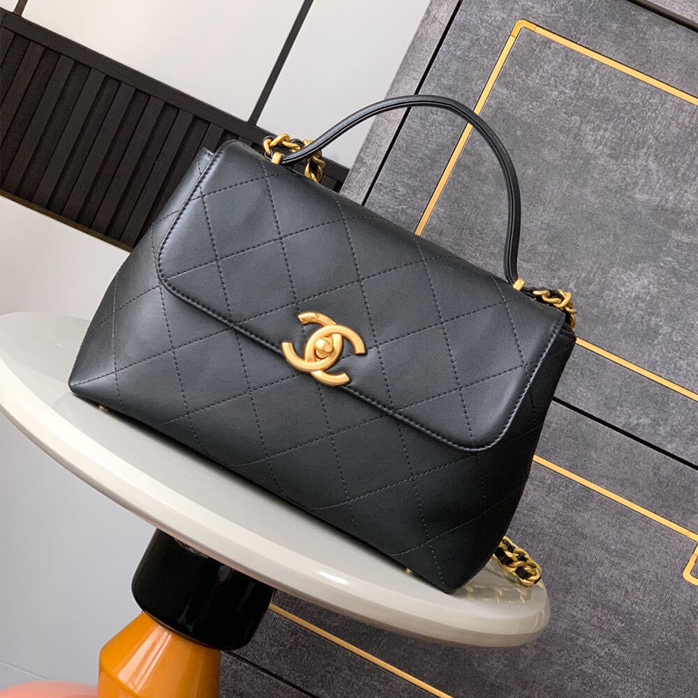 Ch**el Large Flap Bag With Top Handle(HIGH-END GRADE)