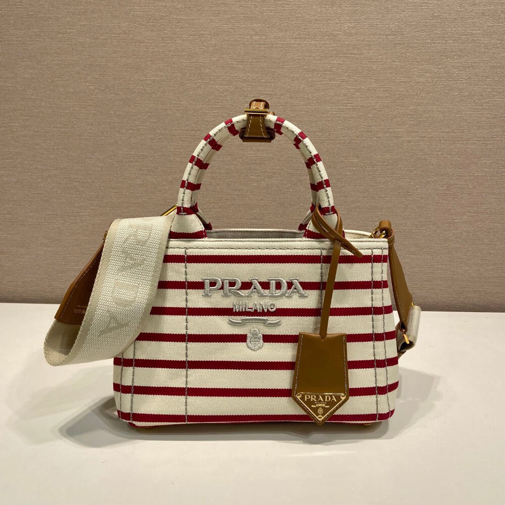 Pra*a Jardinière striped cotton canvas mini-bag