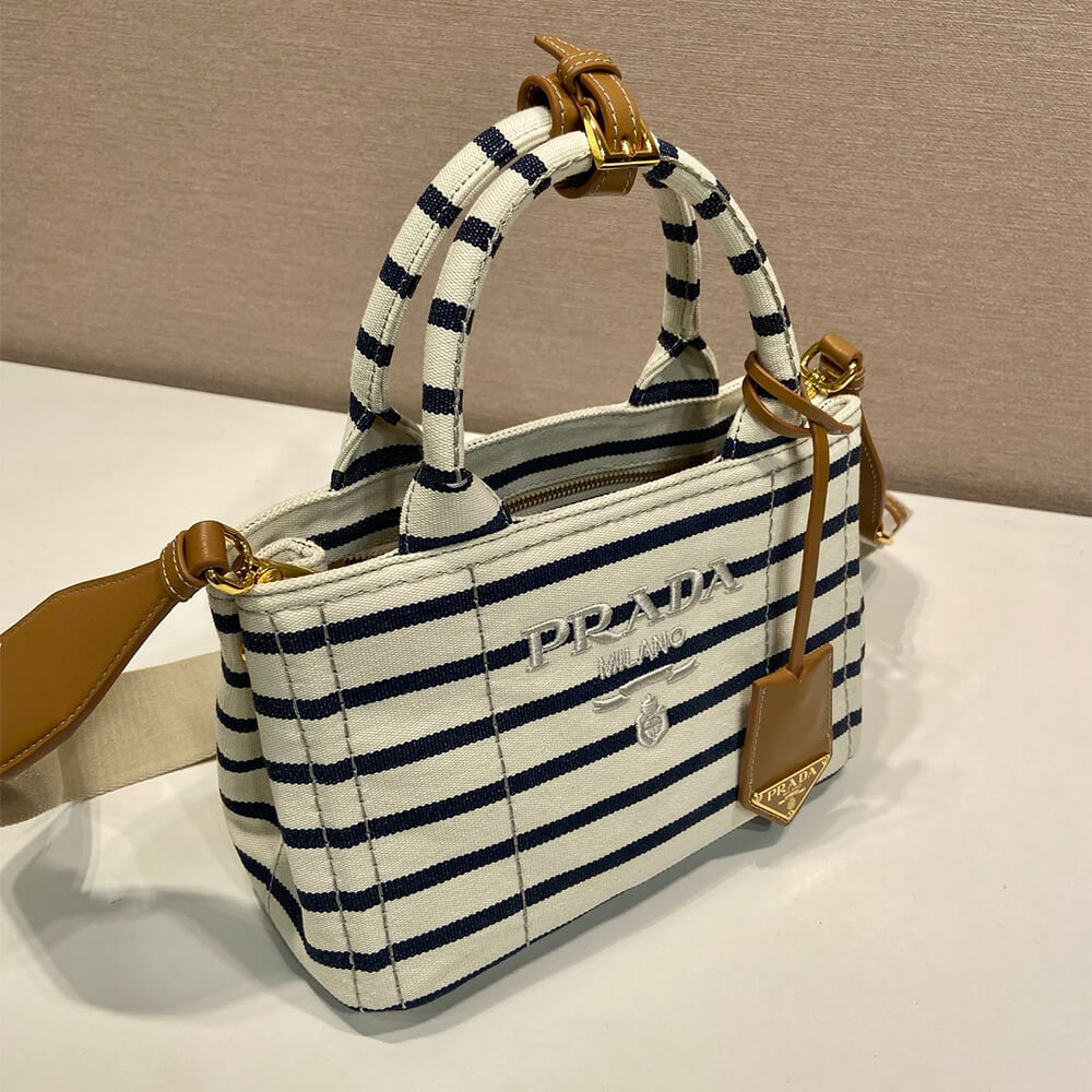 Pra*a Jardinière striped cotton canvas mini-bag