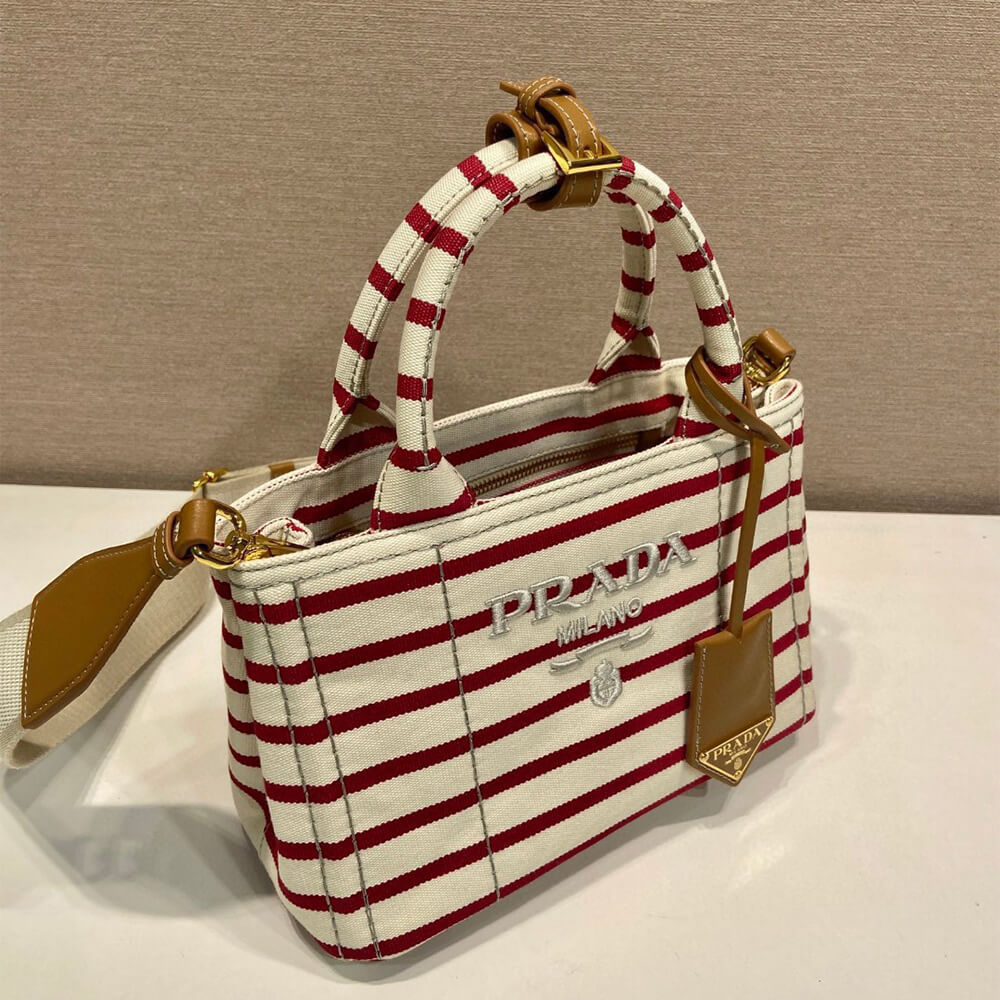 Pra*a Jardinière striped cotton canvas mini-bag