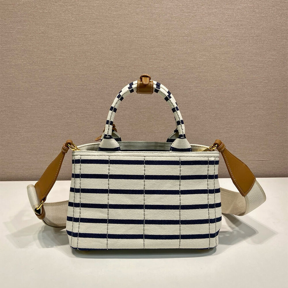 Pra*a Jardinière striped cotton canvas mini-bag