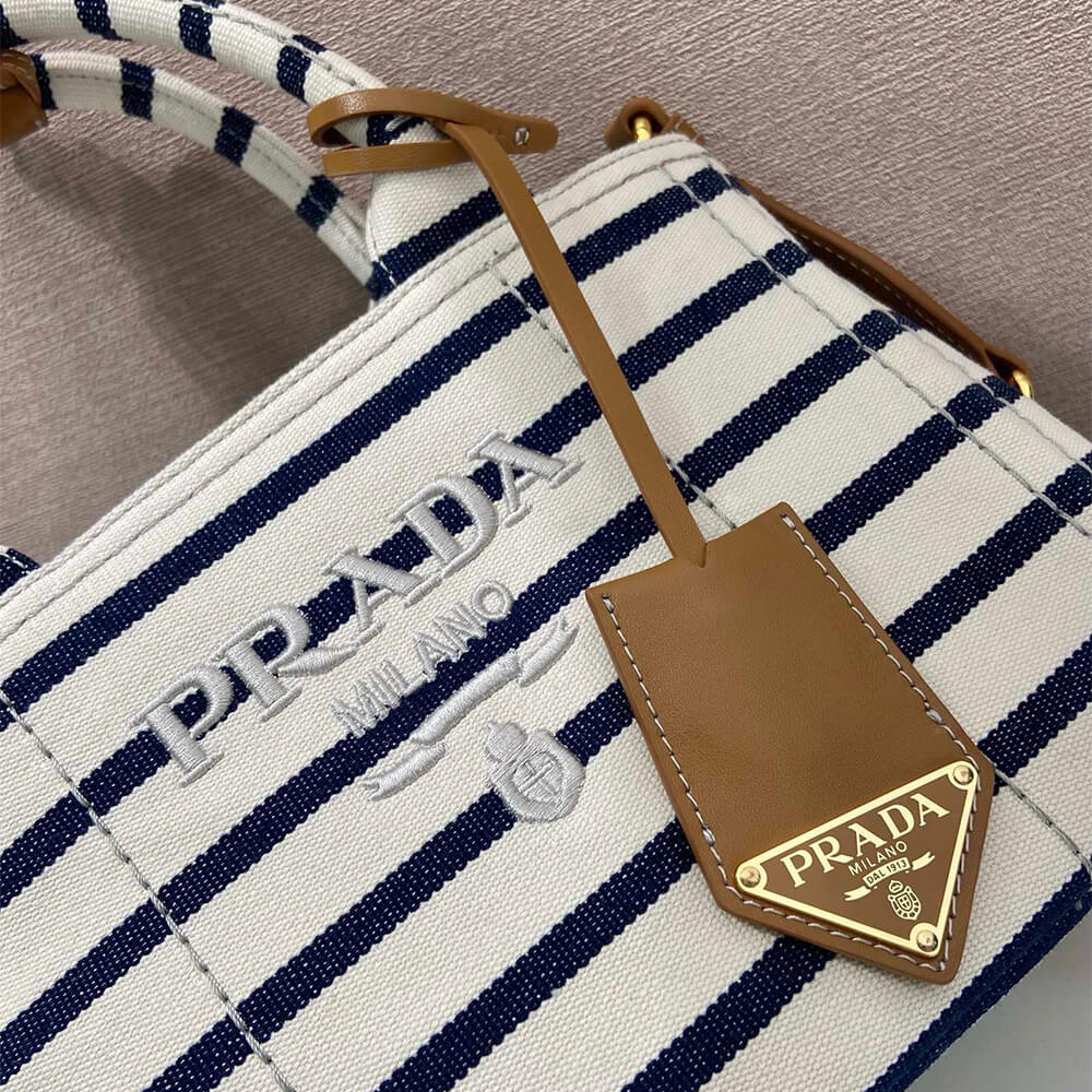 Pra*a Jardinière striped cotton canvas mini-bag