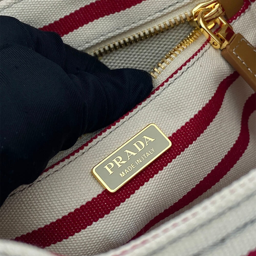 Pra*a Jardinière striped cotton canvas mini-bag