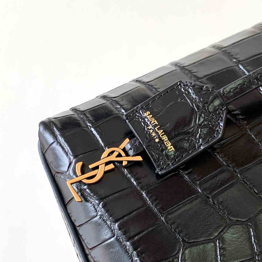 Y51 Mini toy shopping Sa1nt Lau*nt IN CROCODILE-EMBOSSED LEATHER