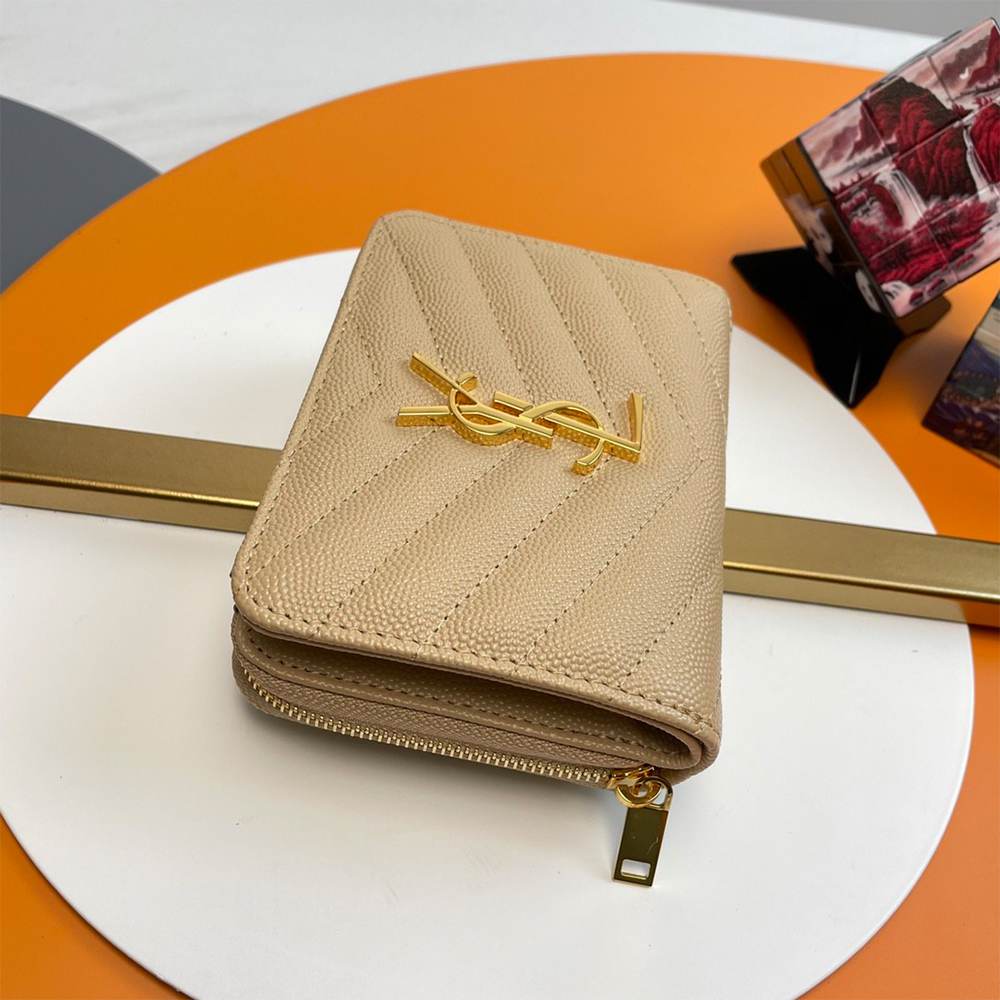 Y51 CASSANDRE MATELASSÉ compact zip around wallet in grain de poudre leather