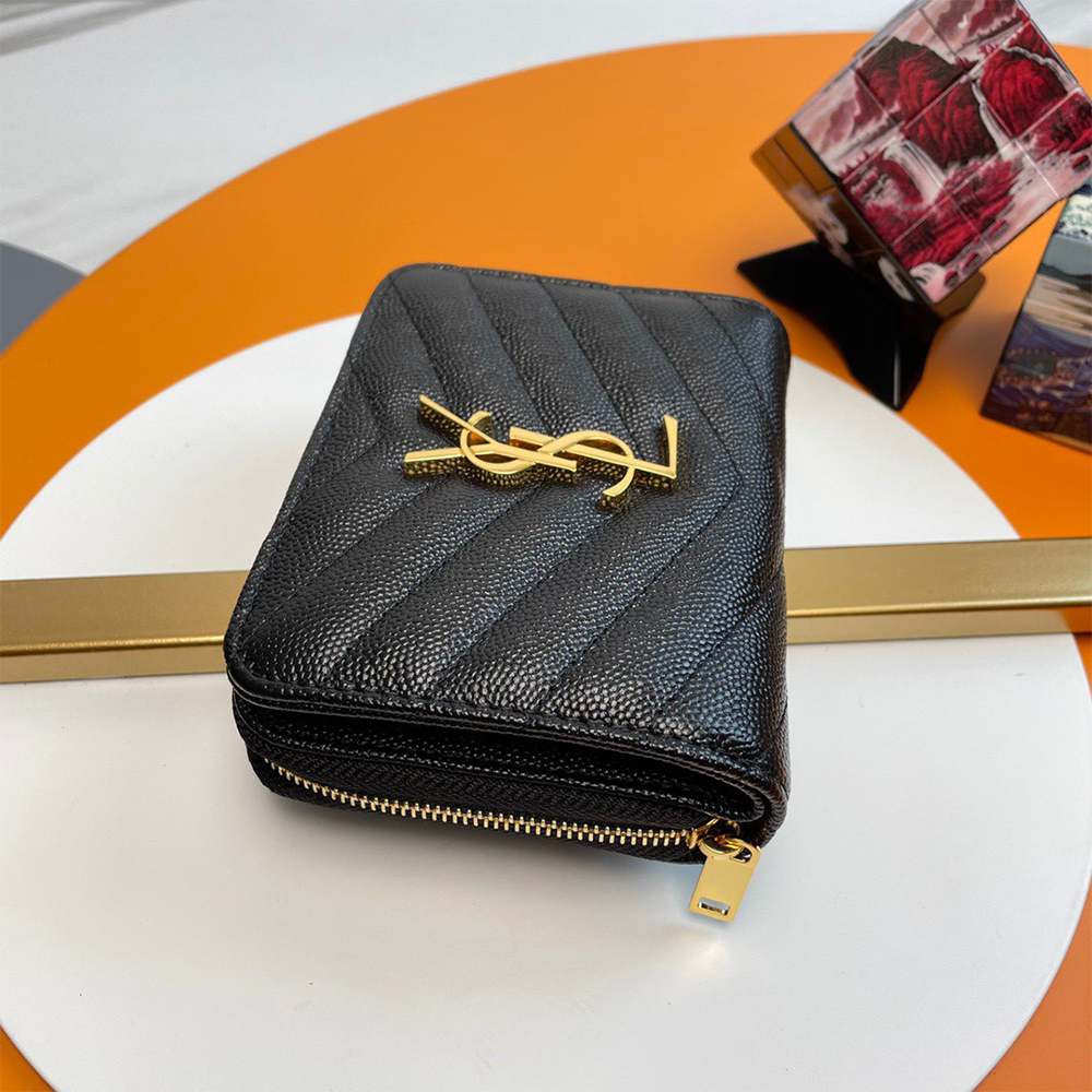 Y51 CASSANDRE MATELASSÉ compact zip around wallet in grain de poudre leather