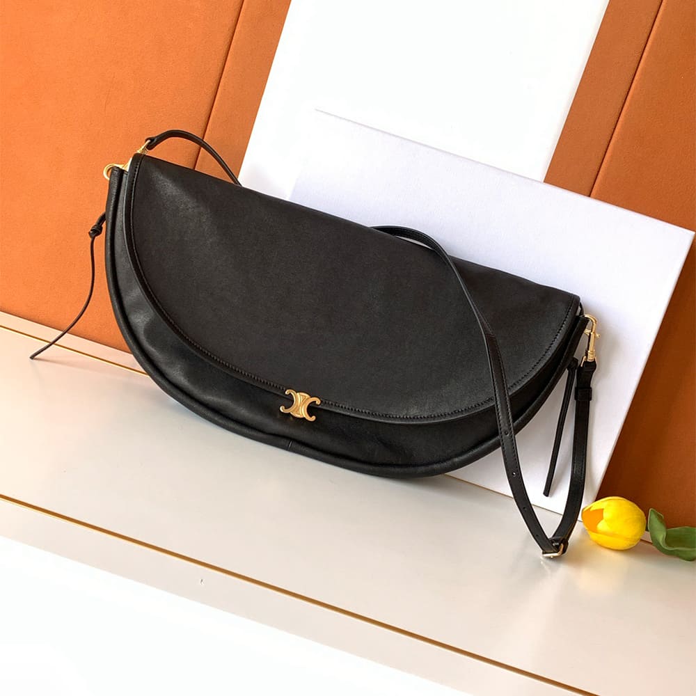 Ce1i*e HALFMOON SOFT TRIOMPHE BAG IN S*pPLE SHINY LAMBSKIN(HIGH-END GRADE)
