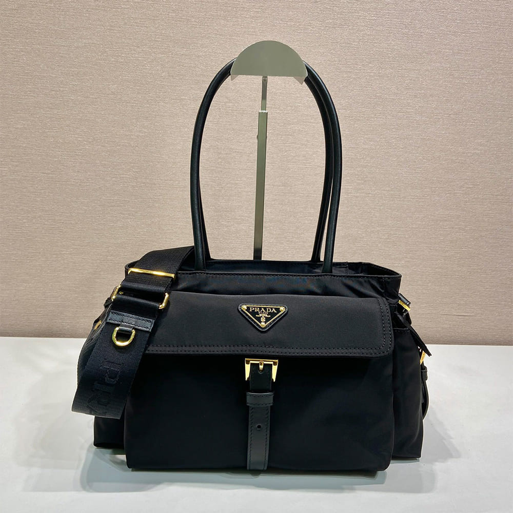 Pra*a Explore medium Re-Nylon and leather tote bag(HIGH-END GRADE)