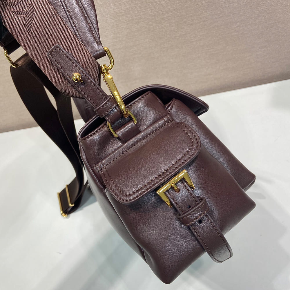 Pra*a Explore medium nappa leather shoulder bag with flap(HIGH-END GRADE)