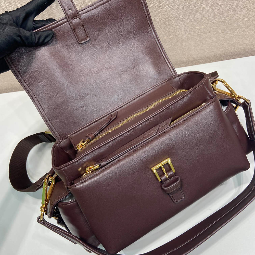 Pra*a Explore medium nappa leather shoulder bag with flap(HIGH-END GRADE)