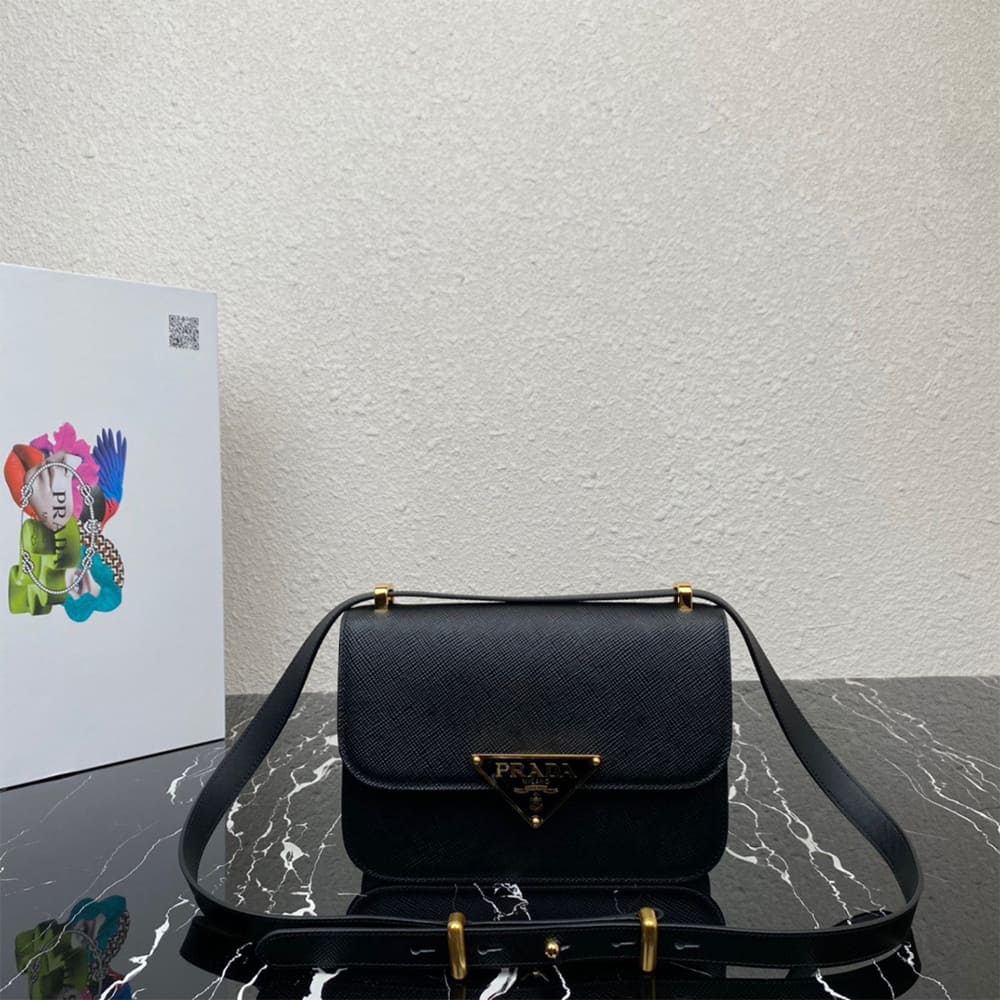 Pra*a Saffiano leather flap shoulder bag(HIGH-END GRADE)
