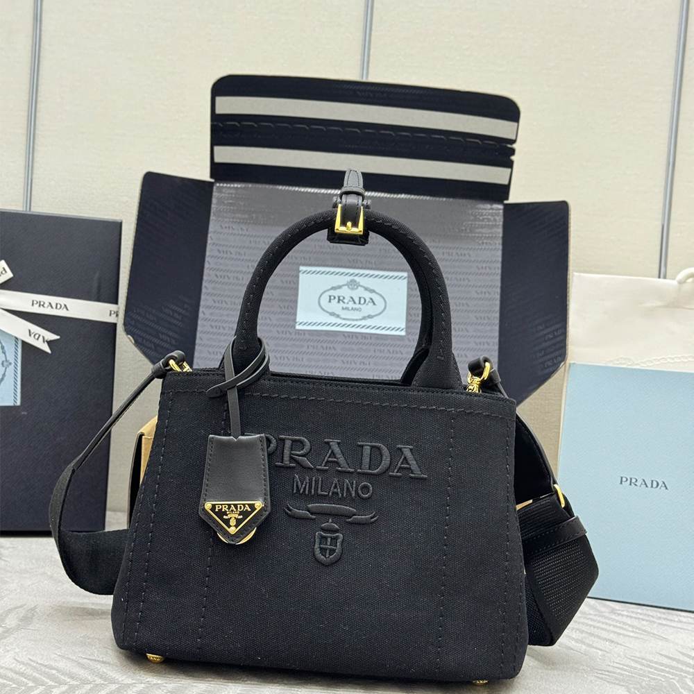 Pra*a Jardinière small cotton canvas handbag(HIGH-END GRADE)