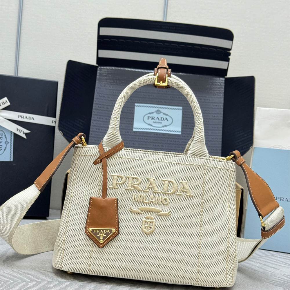 Pra*a Jardinière small cotton canvas handbag(HIGH-END GRADE)