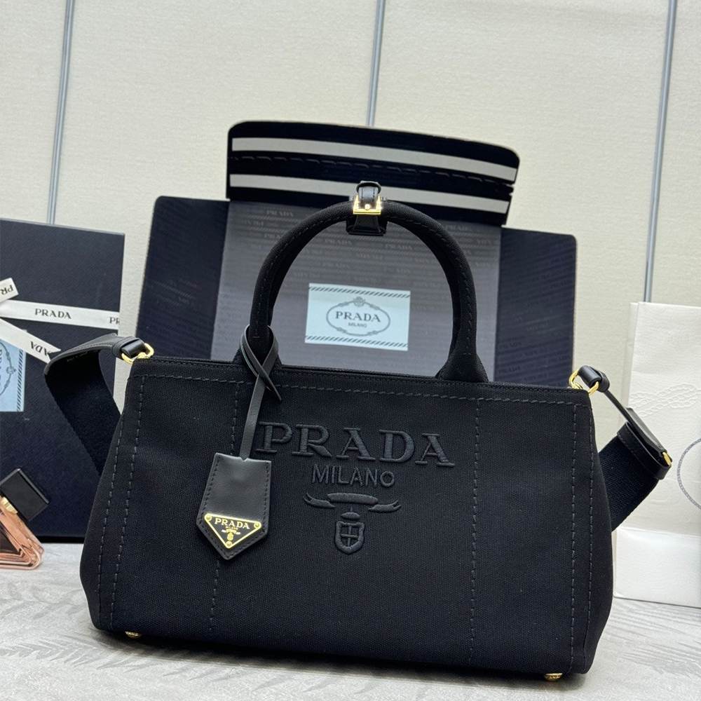 Pra*a Jardinière large cotton canvas handbag(HIGH-END GRADE)