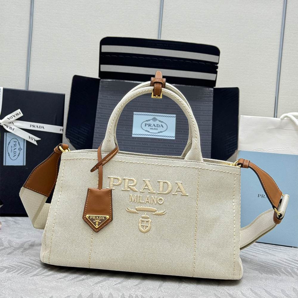 Pra*a Jardinière large cotton canvas handbag(HIGH-END GRADE)