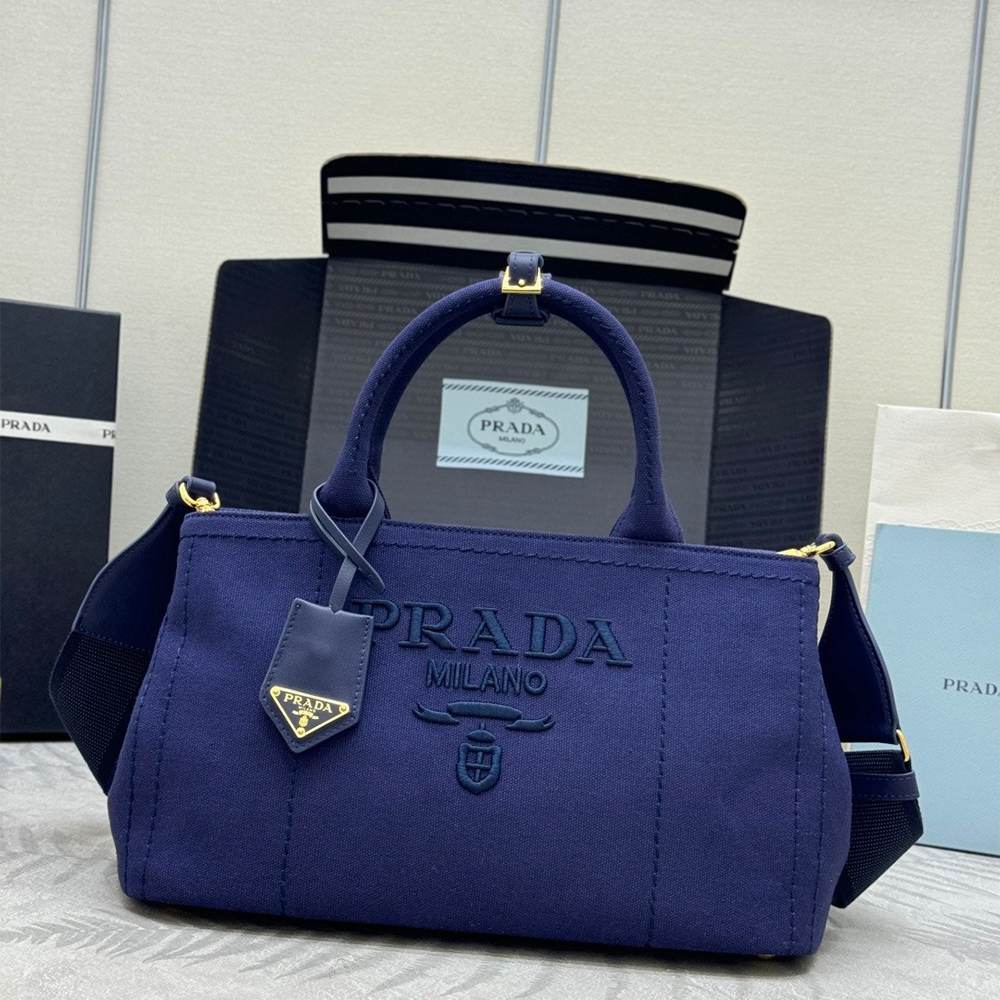 Pra*a Jardinière large cotton canvas handbag(HIGH-END GRADE)