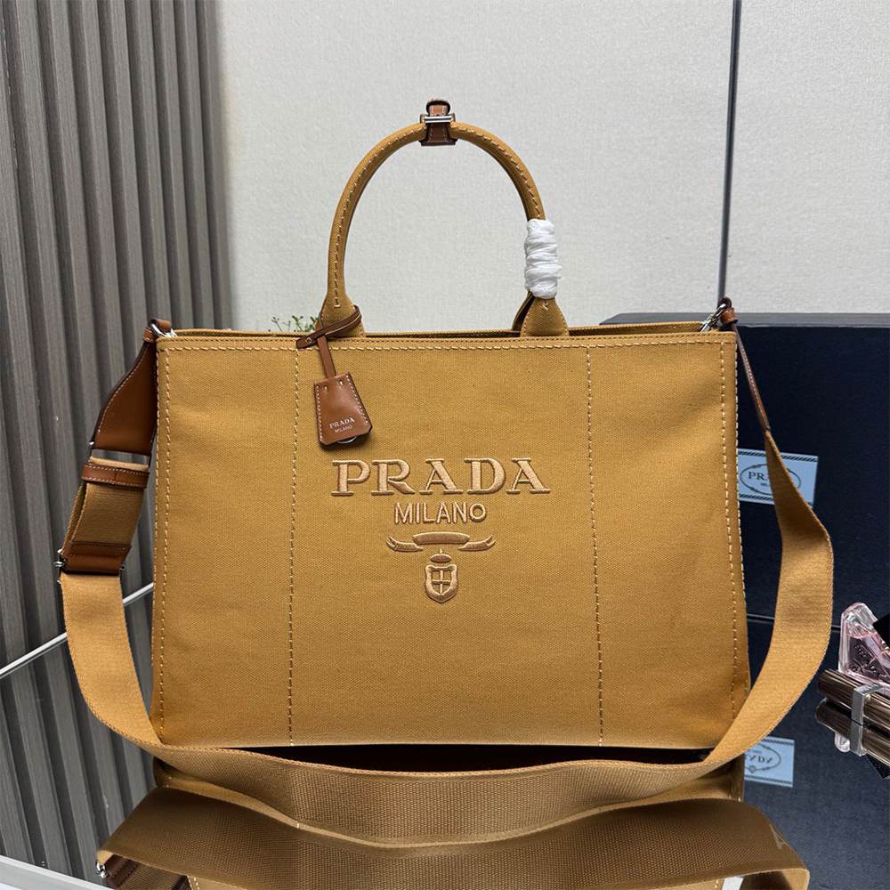 Pra*a Jardinière extra-large cotton canvas tote bag(HIGH-END GRADE)