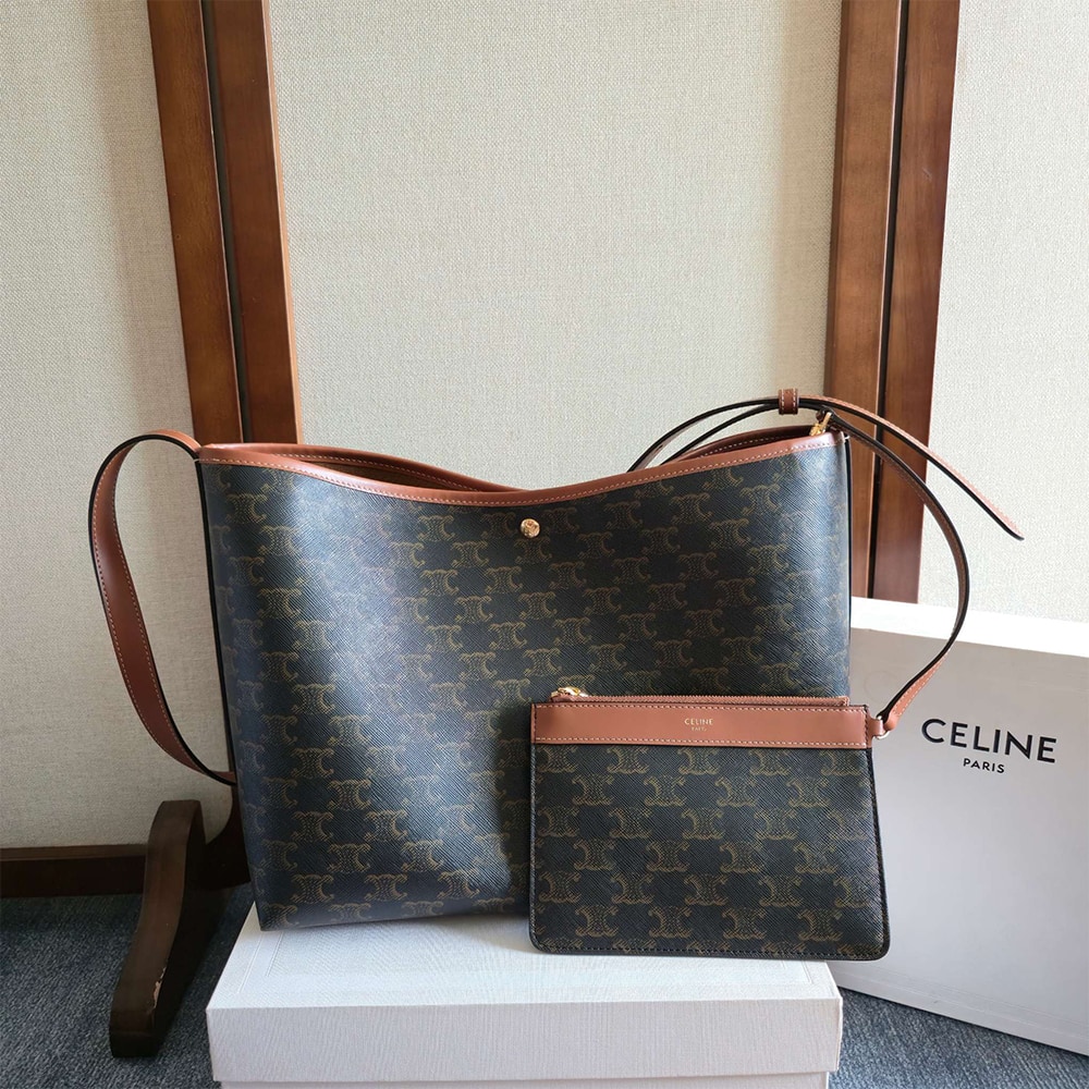 Ce1i*e SOFT SHOPPER BAG IN TRIOMPHE CANVAS AND CALFSKIN(HIGH-END GRADE)