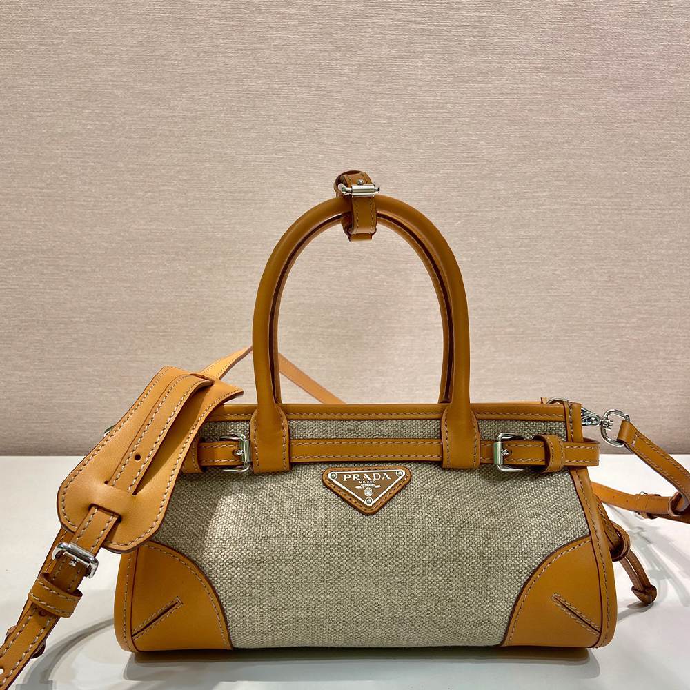 Pra*a Bonnie small linen and leather handbag(HIGH-END GRADE)