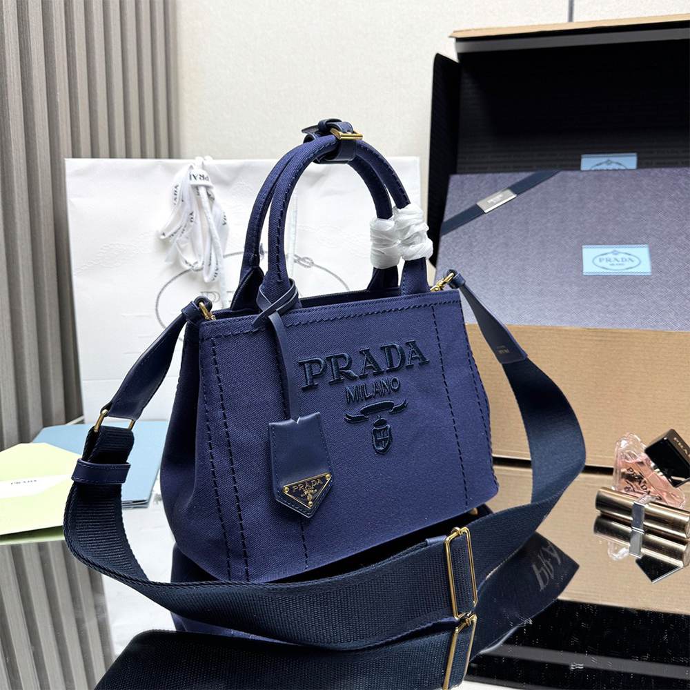 Pra*a Jardinière small cotton canvas handbag(HIGH-END GRADE)