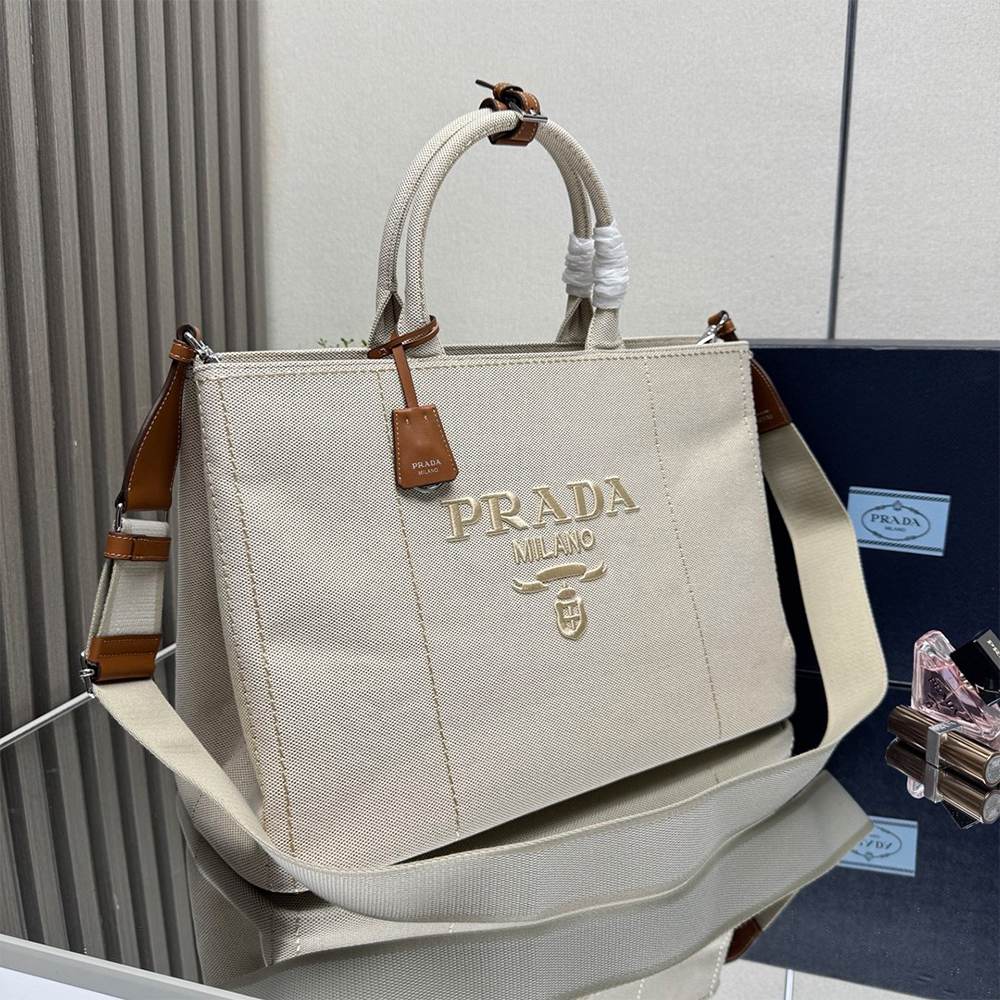 Pra*a Jardinière extra-large cotton canvas tote bag(HIGH-END GRADE)